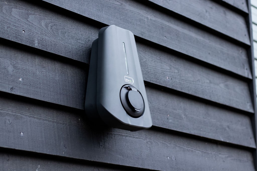 Close up, low angle of a Brim Smart EV Charger