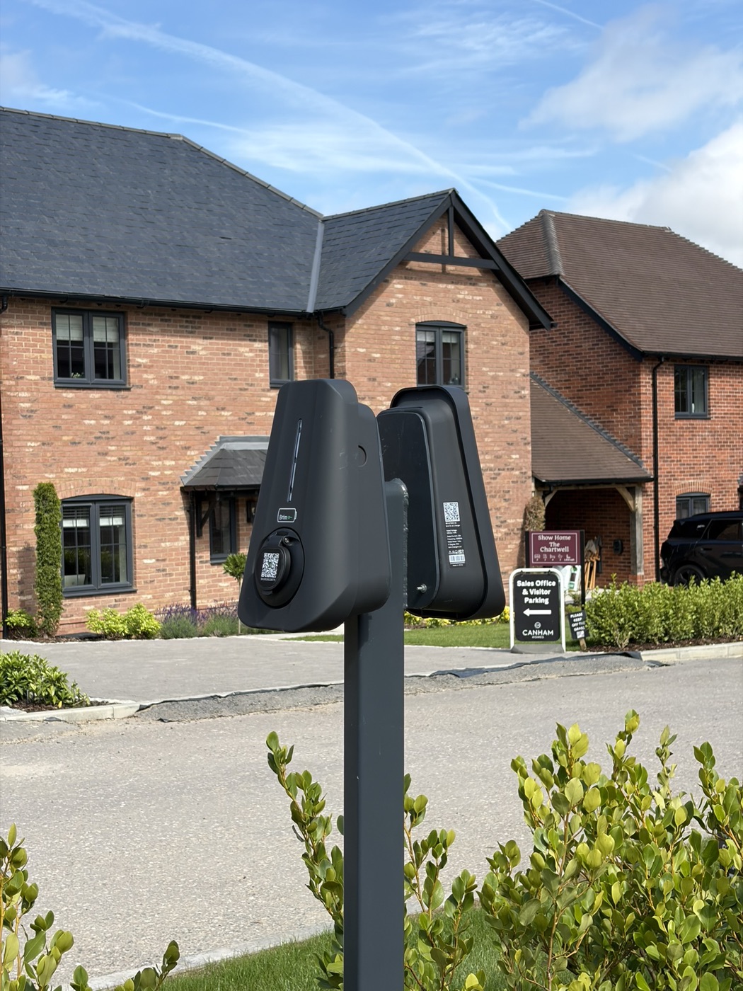 Dual Brim chargers on a post at a new-build development